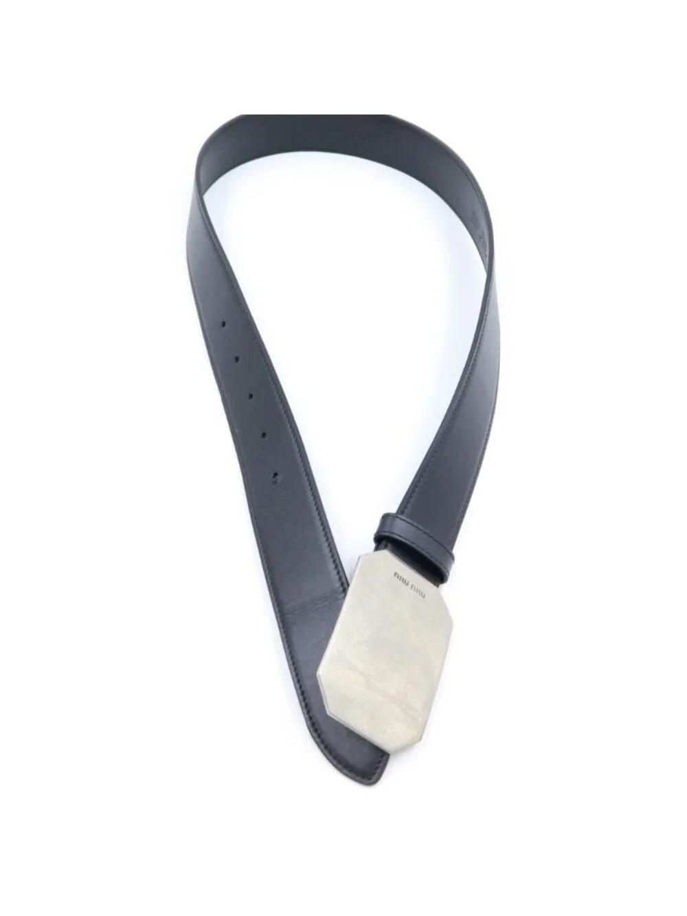 Miu Miu Logo Metal Buckle Leather Belt Calf Black
